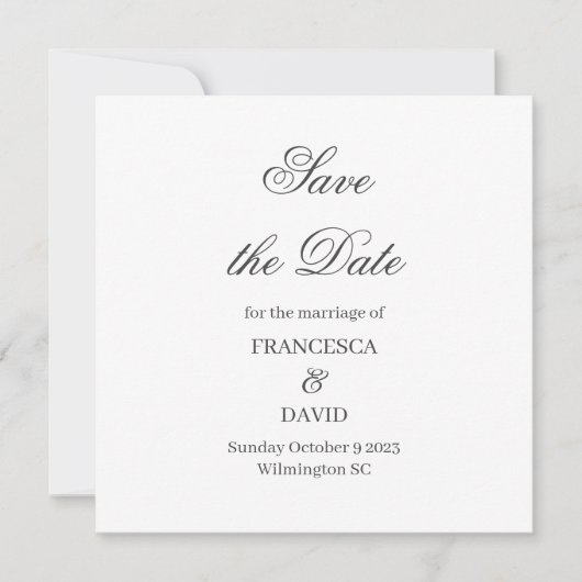 White Wedding Save the Date Card (Vorderseite)