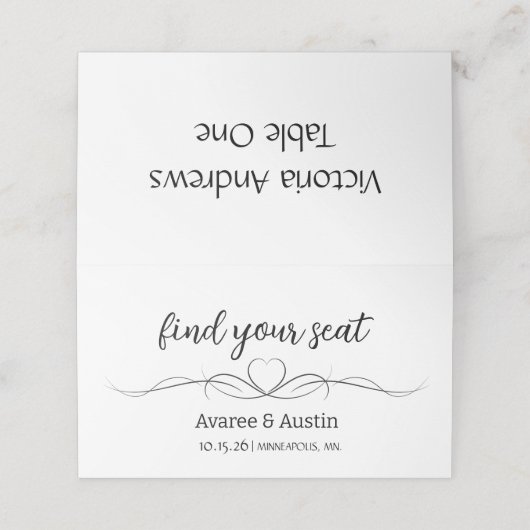 White Wedding Table Seating Cards Platzkarte (Außenseite Aufgefaltet)