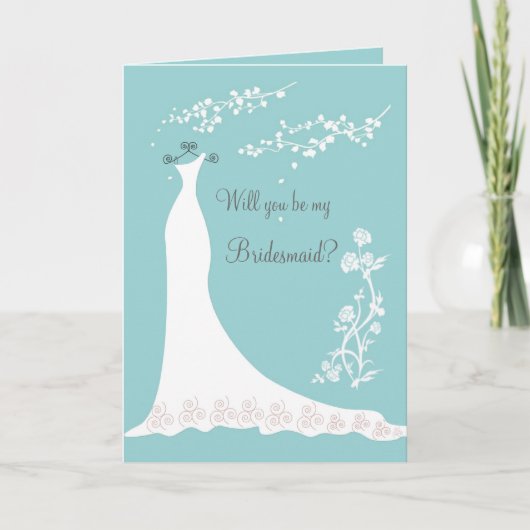 White Wedgown auf Aquamarine Bridesmaid Invite Einladung (Vorderseite)