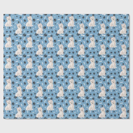 White Westie Dog Pattern auf Blue Geschenkpapier (Flach)