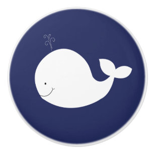 White Whale Navy Blue Nautical Ocean Theme Keramikknauf