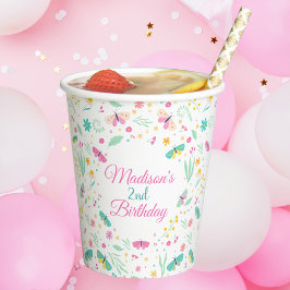 White Whimsical Garden Butterfly Girls Birthday Pappbecher