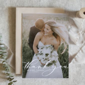 White Whimsical Script Overlay Foto Wedding Dankeskarte