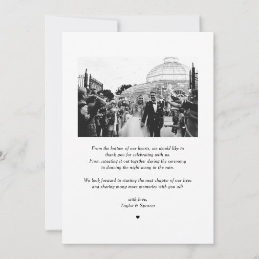 White Whimsical Script Overlay Foto Wedding Dankeskarte (Rückseite)