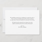 White Whimsical Script Overlay Wedding Foto Dankeskarte (Rückseite)