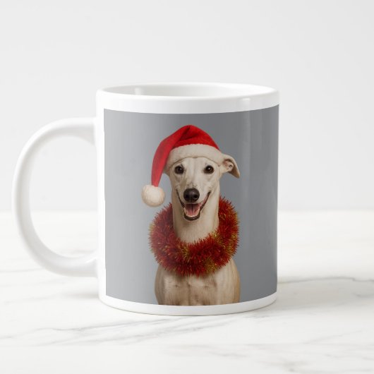 White whippet in Santa hat Christmas Jumbo-Tasse (Links)