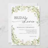 White Wild Blume Wreath Script Brautparty Einladung (Vorderseite)
