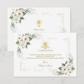 White Wild Rose Gold Erste Heilige Kommune Dankeskarte (Vorne/Hinten)
