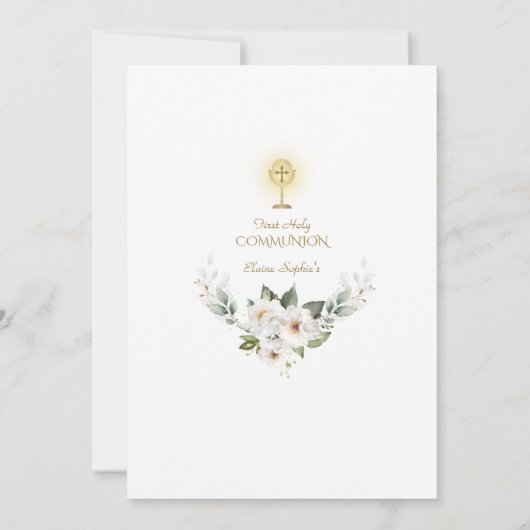 White Wild Rose Gold Glitzer Erste Heilige Kommune Einladung (Rückseite)