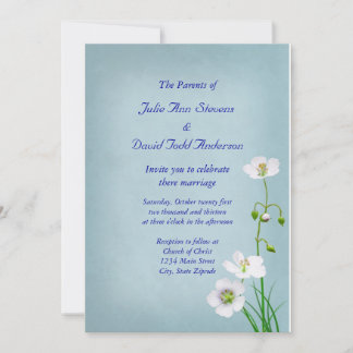 White Wildblume on Blue Wedding Einladung