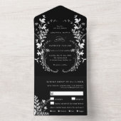 White Wildblume Silhouette Wreath Wedding Black All In One Einladung (Innen Boden)