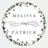 White Wildblume Wreath Silhouette Hochzeit Grün Runder Aufkleber (Vorderseite)