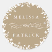 White Wildblume Wreath Silhouette Wedding Tan Runder Aufkleber (Vorderseite)