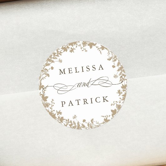 White Wildblume Wreath Silhouette Wedding Tan Runder Aufkleber