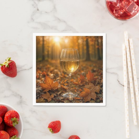 White Wine Glass In Autumn Maple Leaves Serviette (Beispiel)