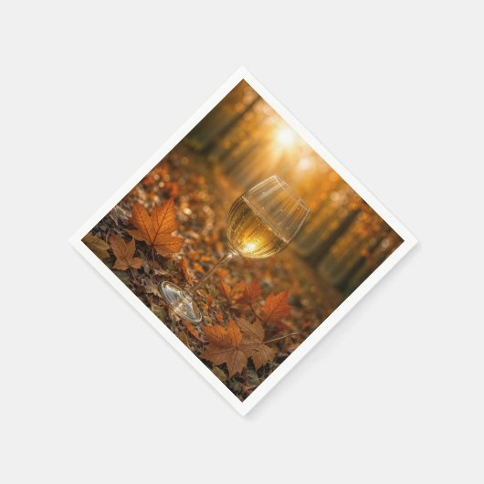 White Wine Glass In Autumn Maple Leaves Serviette (Ecke)