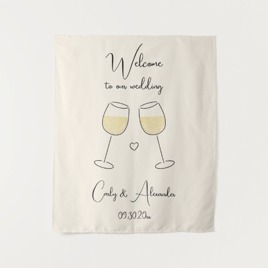 White Wine Glass Wedding Welcome Wandteppich (Vorderseite)