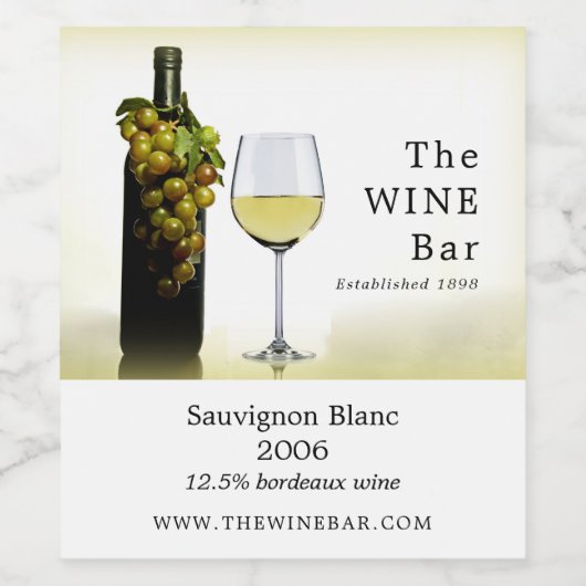 White Wine & Grapes, Wine Bar/Winery Weinetikett (Einzelnes Label)