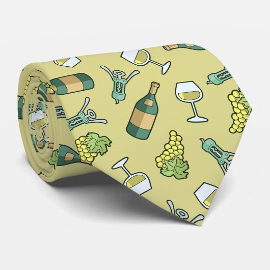 White Wine Pattern Neck Tie Krawatte (Gerollt)