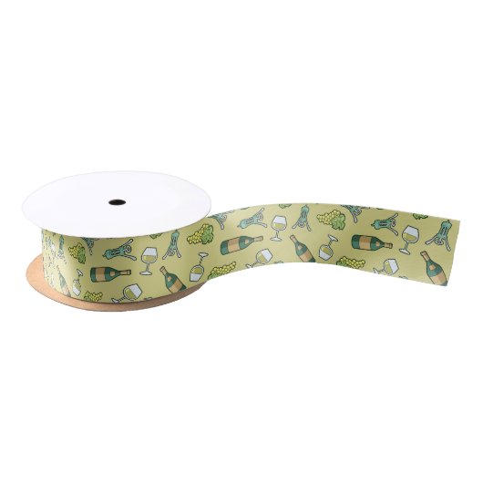 White Wine Pattern Satin Ribbon Satinband (Spule)