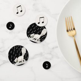 White Winking Cat auf Piano-Musiknoten Konfetti