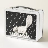 White Winking Cat Fluffy Schwanz auf Piano-Musikno Metall Brotdose (Rückseite)