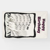 White Winking Cat Piano Keys Musiknote Geburtstag Banner (Horizontal)