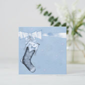 White Winter Blue Snowflakes Baby Boy Dusche Einladung (Stehend Vorderseite)