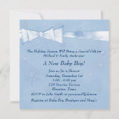 White Winter Blue Snowflakes Baby Boy Dusche Einladung (Rückseite)