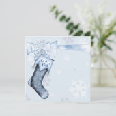 White Winter Blue Snowflakes Baby Boy Dusche Einladung (Stehend Vorderseite)