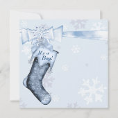 White Winter Blue Snowflakes Baby Boy Dusche Einladung (Vorderseite)