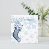 White Winter Blue Snowflakes Baby Boy Dusche Einladung (Stehend Vorderseite)