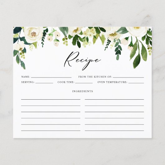 White Winter Blume Brautparty Rezept Karte (Vorderseite)