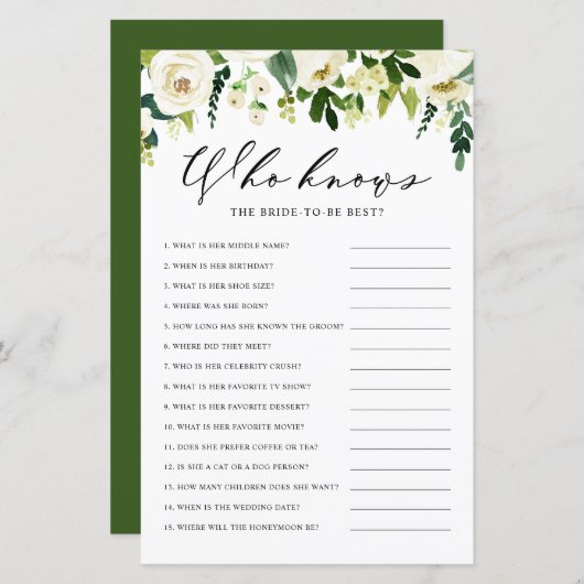 White Winter Blume, die das Bride Best Game kennen (Vorne/Hinten)