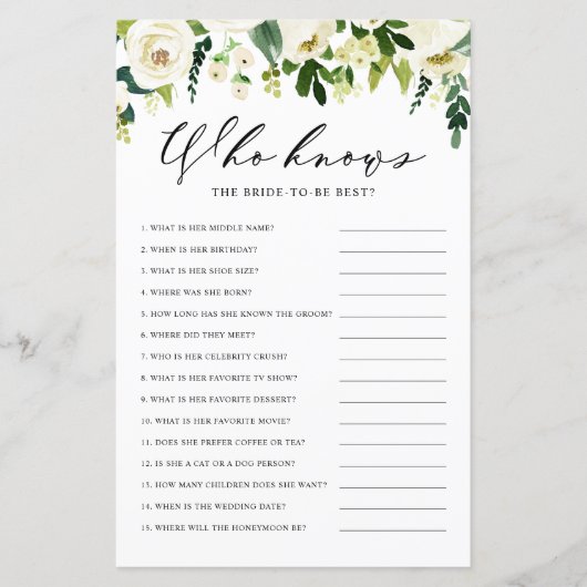 White Winter Blume, die das Bride Best Game kennen (Vorderseite)