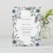White Winter Botanical Romance Wedding Einladung (Stehend Vorderseite)