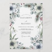 White Winter Botanical Romance Wedding Einladung (Vorderseite)