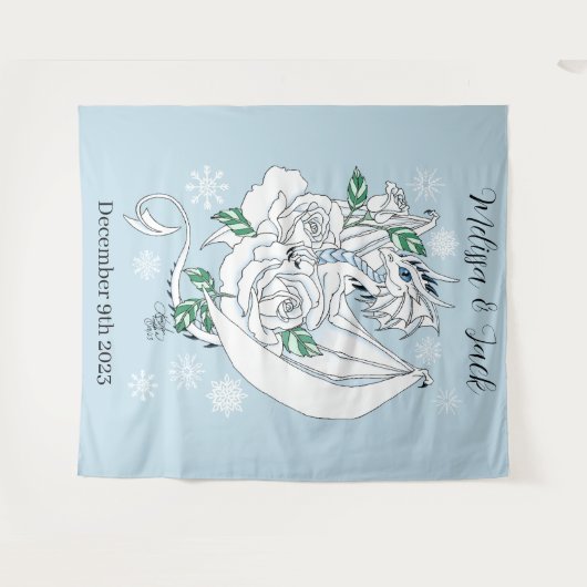 White Winter Dragon Snowflake Blue Wandteppich (Vorderseite (Horizontal))