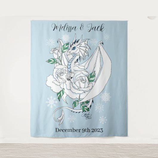 White Winter Dragon Snowflake Blue Wandteppich (Vorderseite)