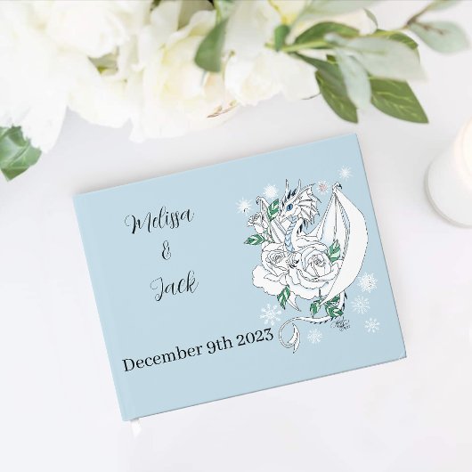 White Winter Dragon Snowflakes Blue Gästebuch