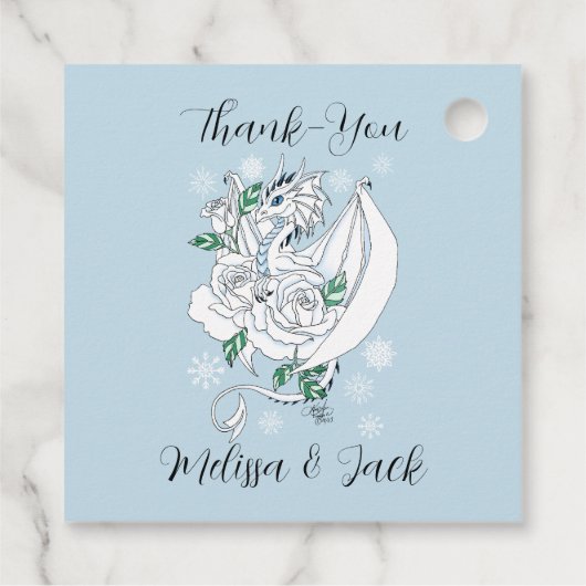 White Winter Dragon Snowflakes Blue Geschenkanhänger (Rückseite)