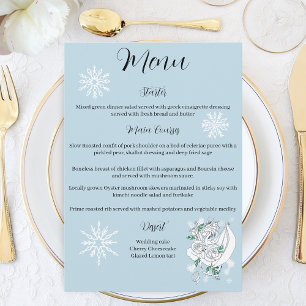 White Winter Dragon Snowflakes Blue Menükarte