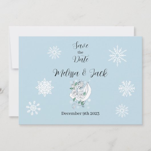 White Winter Dragon Snowflakes Blue Save The Date (Vorderseite)