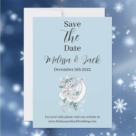White Winter Dragon Snowflakes Blue Save The Date