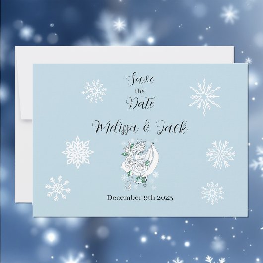 White Winter Dragon Snowflakes Blue Save The Date