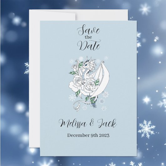 White Winter Dragon Snowflakes Blue Save The Date