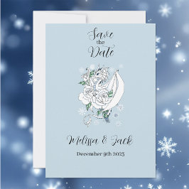 White Winter Dragon Snowflakes Blue Save The Date