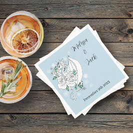 White Winter Dragon Snowflakes Blue Serviette