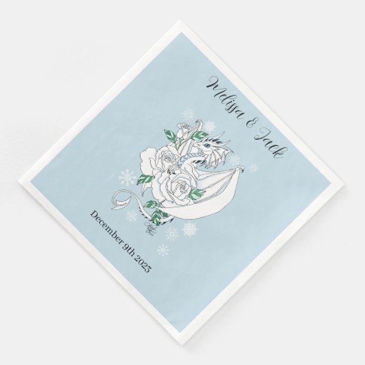 White Winter Dragon Snowflakes Blue Serviette (Ecke)