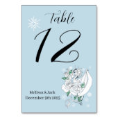 White Winter Dragon Snowflakes Blue Tischnummer (Rückseite)